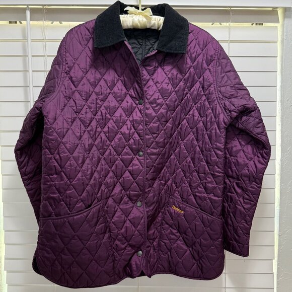 Barbour Women's maroon diamond quilted snap front jacket; Size 12 - Picture 1 of 5